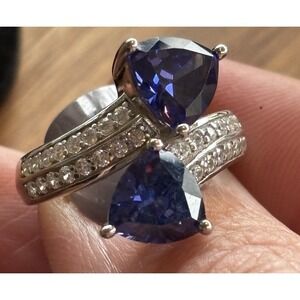 3ct Lab-Created Trillion Tanzanite Double Stone Ring Sterling Silver Size 7
